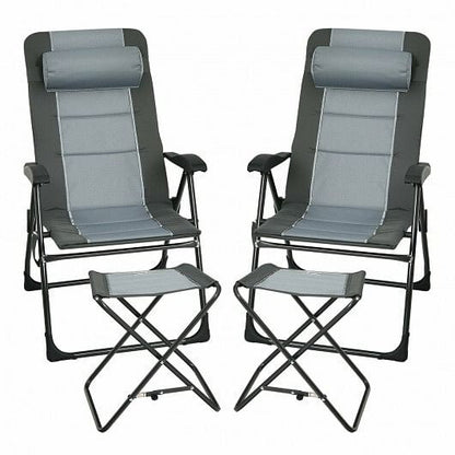 Set of 2 Patiojoy Patio Folding Dining Chair with Ottoman Set Recliner Adjustable-Gray