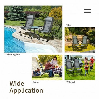 Set of 2 Patiojoy Patio Folding Dining Chair with Ottoman Set Recliner Adjustable-Gray