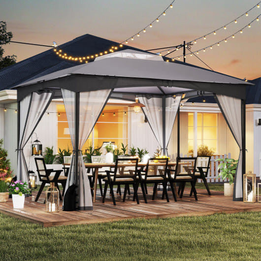 10 X 12 FT Patio Gazebo with Netting Walls with 4 Sandbags-Khaki