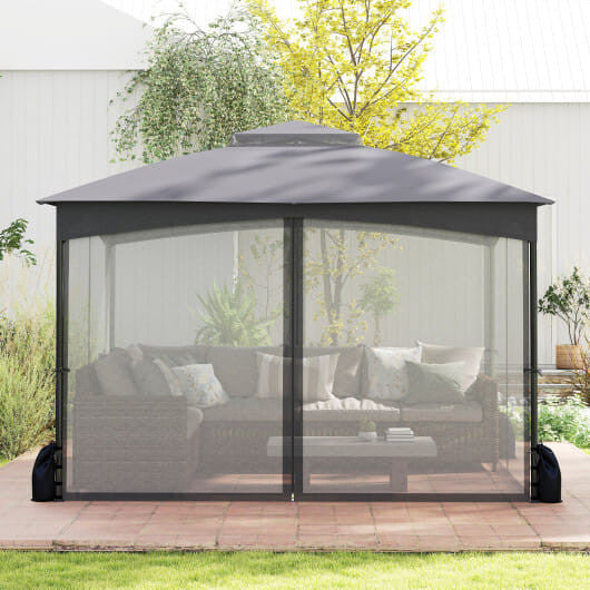 10 X 12 FT Patio Gazebo with Netting Walls with 4 Sandbags-Khaki
