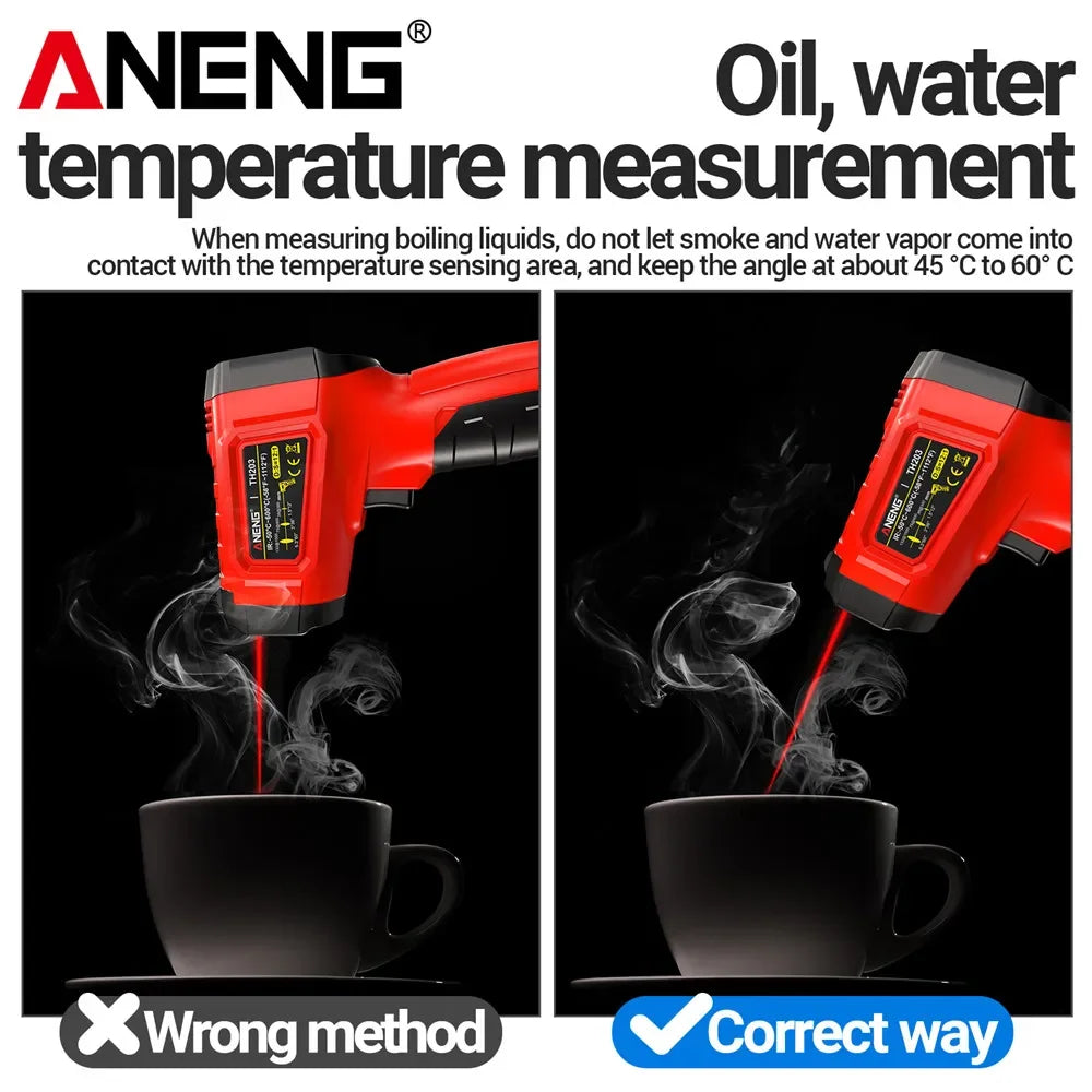 Infrared Thermometer -50~600℃ Digital Temperature Meter Non-contact Pyrometer Tester IR Hygrometer Industrial Tool ANENG TH203