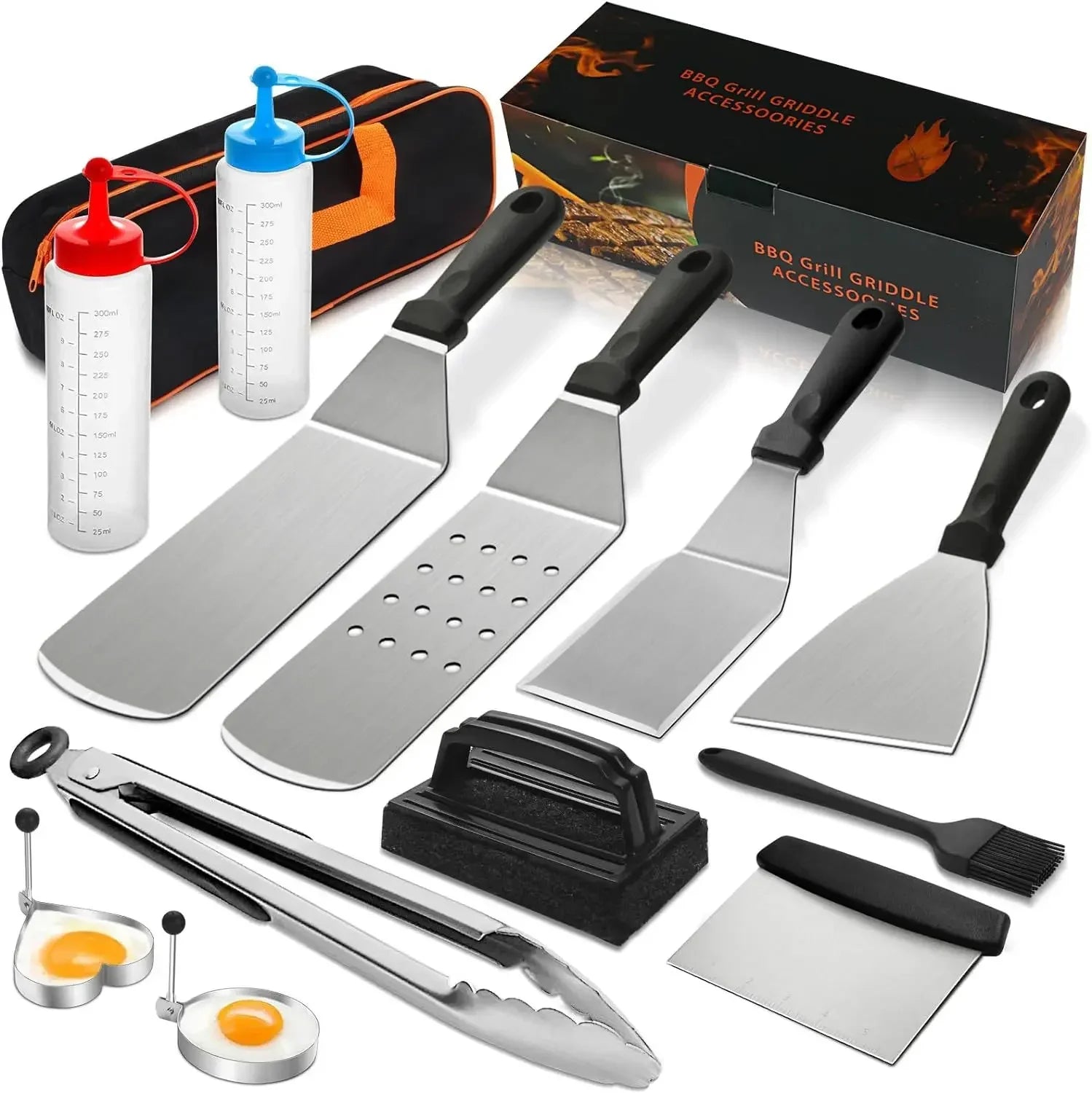 Griddle Accessories Kit, Flat Top Grill Accessories Set Grill Spatula Set with Enlarged Spatulas,Scraper for Outdoor Barbecue