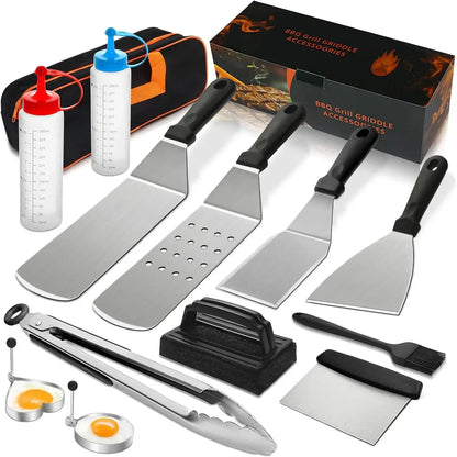 Griddle Accessories Kit, Flat Top Grill Accessories Set Grill Spatula Set with Enlarged Spatulas,Scraper for Outdoor Barbecue
