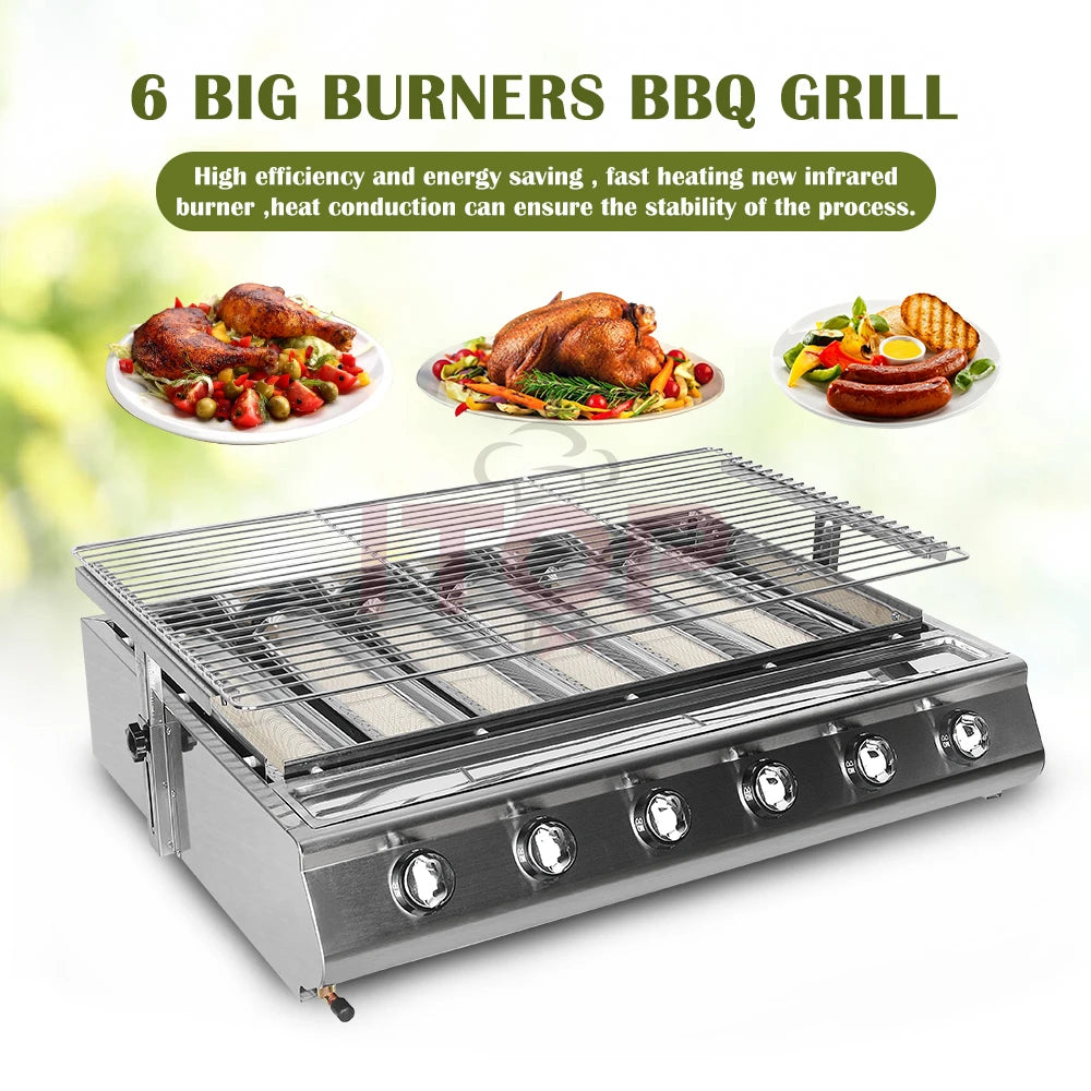 Gas Grill 6 Burner Smokeless Bbq European Outdoor Tabletop Griddle Barbecue Smokeless Gas BBQ Grill