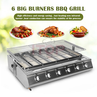 Gas Grill 6 Burner Smokeless Bbq European Outdoor Tabletop Griddle Barbecue Smokeless Gas BBQ Grill