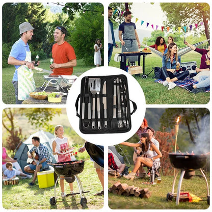 Grill Utensils Set Stainless Barbeque Grill Accessories -Spatula/Tongs/Fork w/Insulated Glove, Grilling Tools for Outdoor Grill