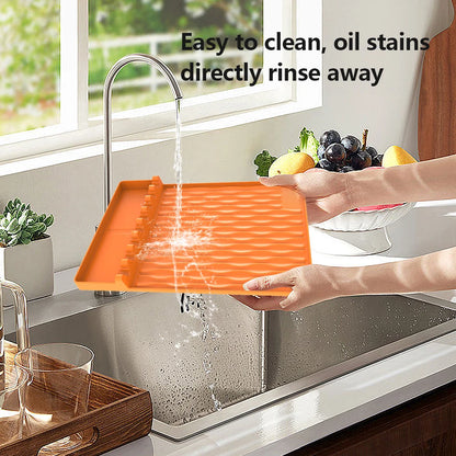 Silicone BBQ Mat for Side Burner Rack Kitchen Utensil Storage Holder Outdoor Grill Countertop Silicone Pad with Drip Tray