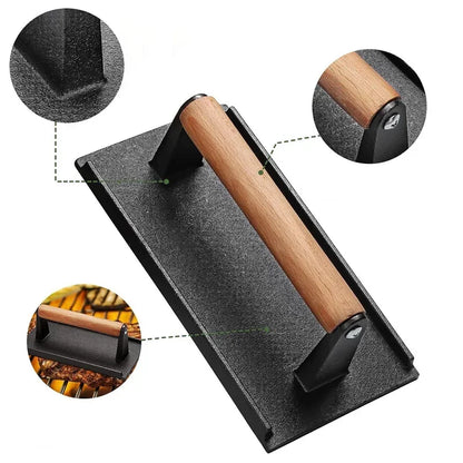 Cast Iron Steak Burger Press Round Rectangular Uncoated Heavy-Duty Meat Press with Handle for Outdoor Grill Food Cooking Tools