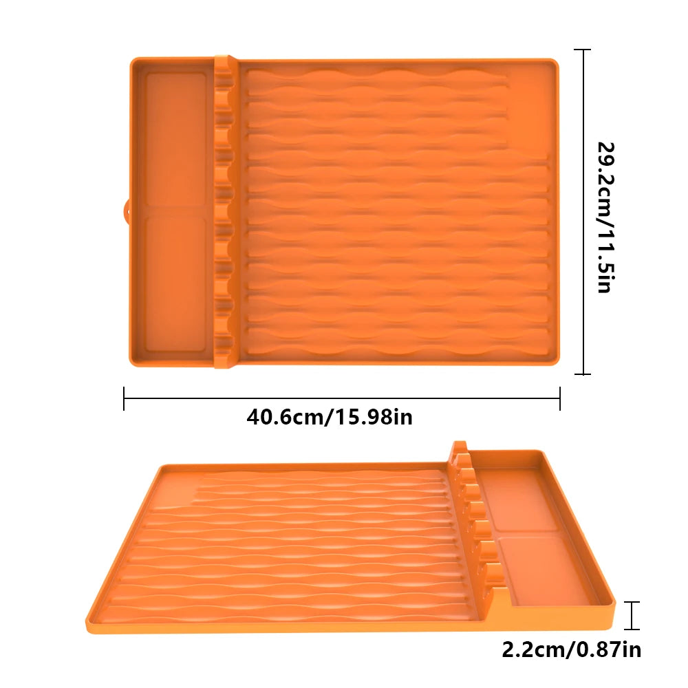 Silicone BBQ Mat for Side Burner Rack Kitchen Utensil Storage Holder Outdoor Grill Countertop Silicone Pad with Drip Tray