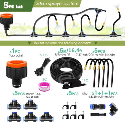 Patio Misting Cooling System for Garden Plant, Fogging Watering Irrigation, DIY, Free Bending, Universal Sprayer Kit, 5M-30M