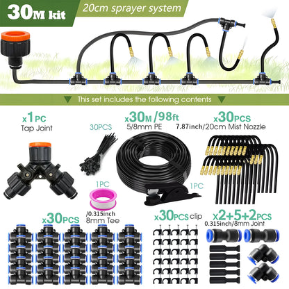 Patio Misting Cooling System for Garden Plant, Fogging Watering Irrigation, DIY, Free Bending, Universal Sprayer Kit, 5M-30M