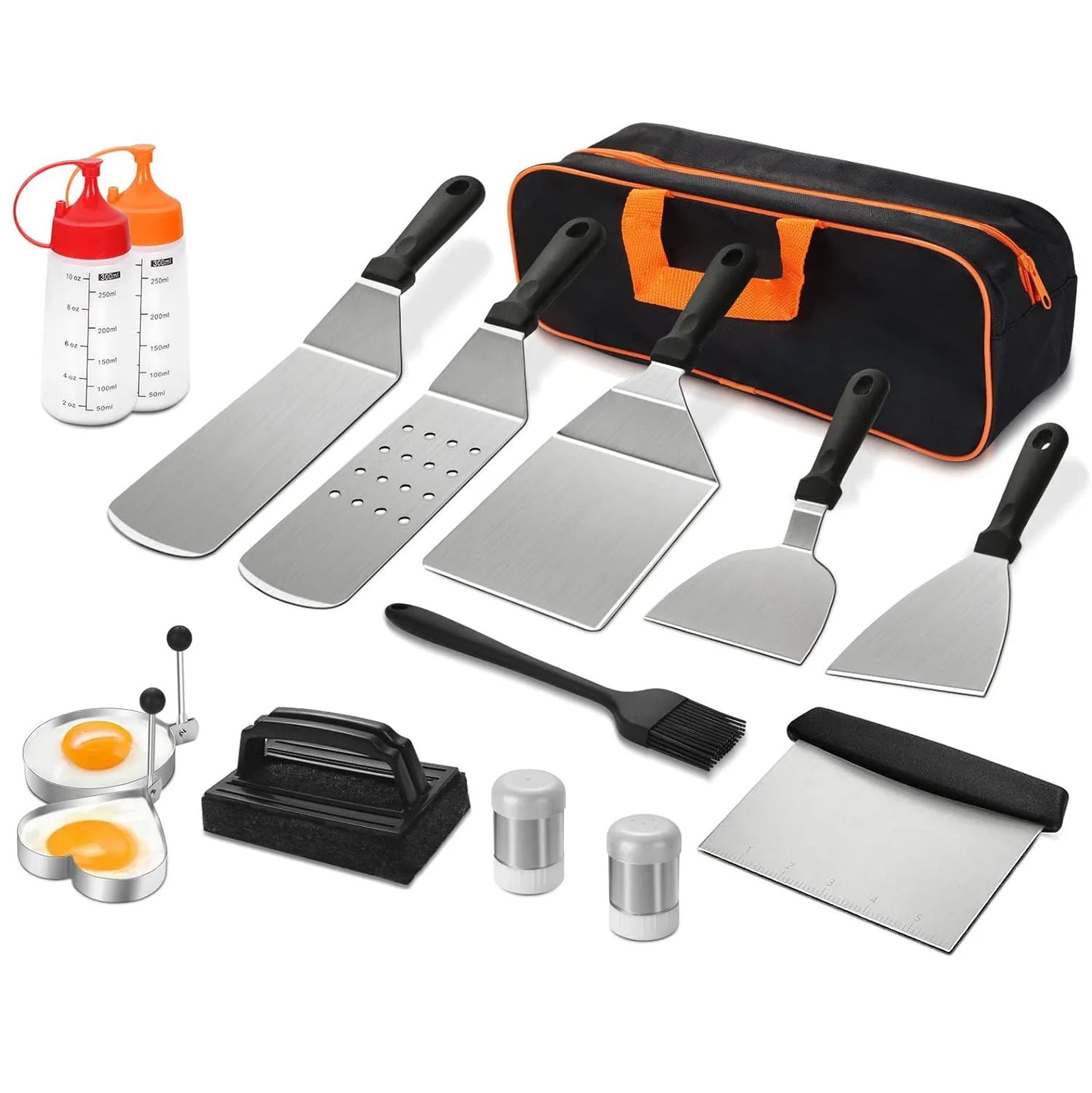 Griddle Accessories Kit, Flat Top Grill Accessories Set Grill Spatula Set with Enlarged Spatulas,Scraper for Outdoor Barbecue