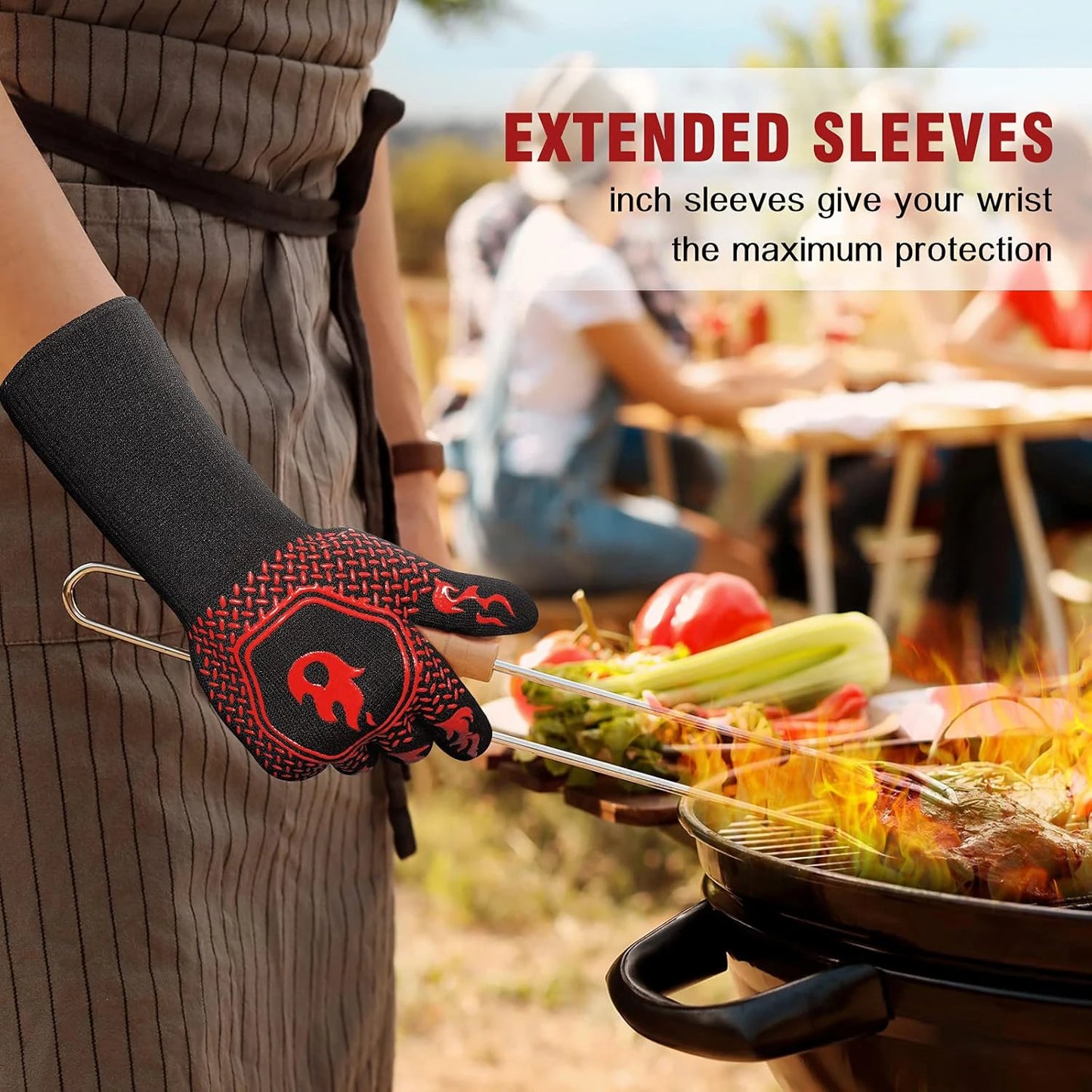 BBQ Grill Gloves High Temp Resistance Fireproof Glove for Grilling Smoking Barbecue - Washable Long Oven Mitts Extreme Hot Proof