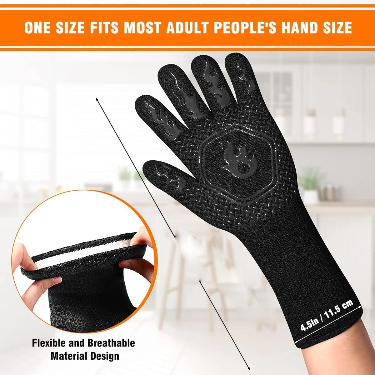 BBQ Grill Gloves High Temp Resistance Fireproof Glove for Grilling Smoking Barbecue - Washable Long Oven Mitts Extreme Hot Proof