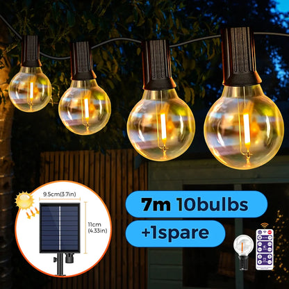 Solar String Lights Outdoor G40 Patio Lights,USB Recharger, 8Light Mode ,Shatterproof Bulbs , Weatherproof Hanging Light
