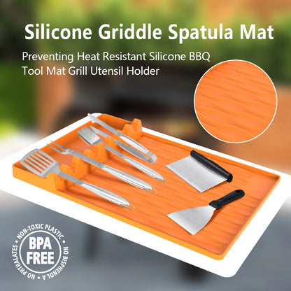 Silicone BBQ Mat for Side Burner Rack Kitchen Utensil Storage Holder Outdoor Grill Countertop Silicone Pad with Drip Tray