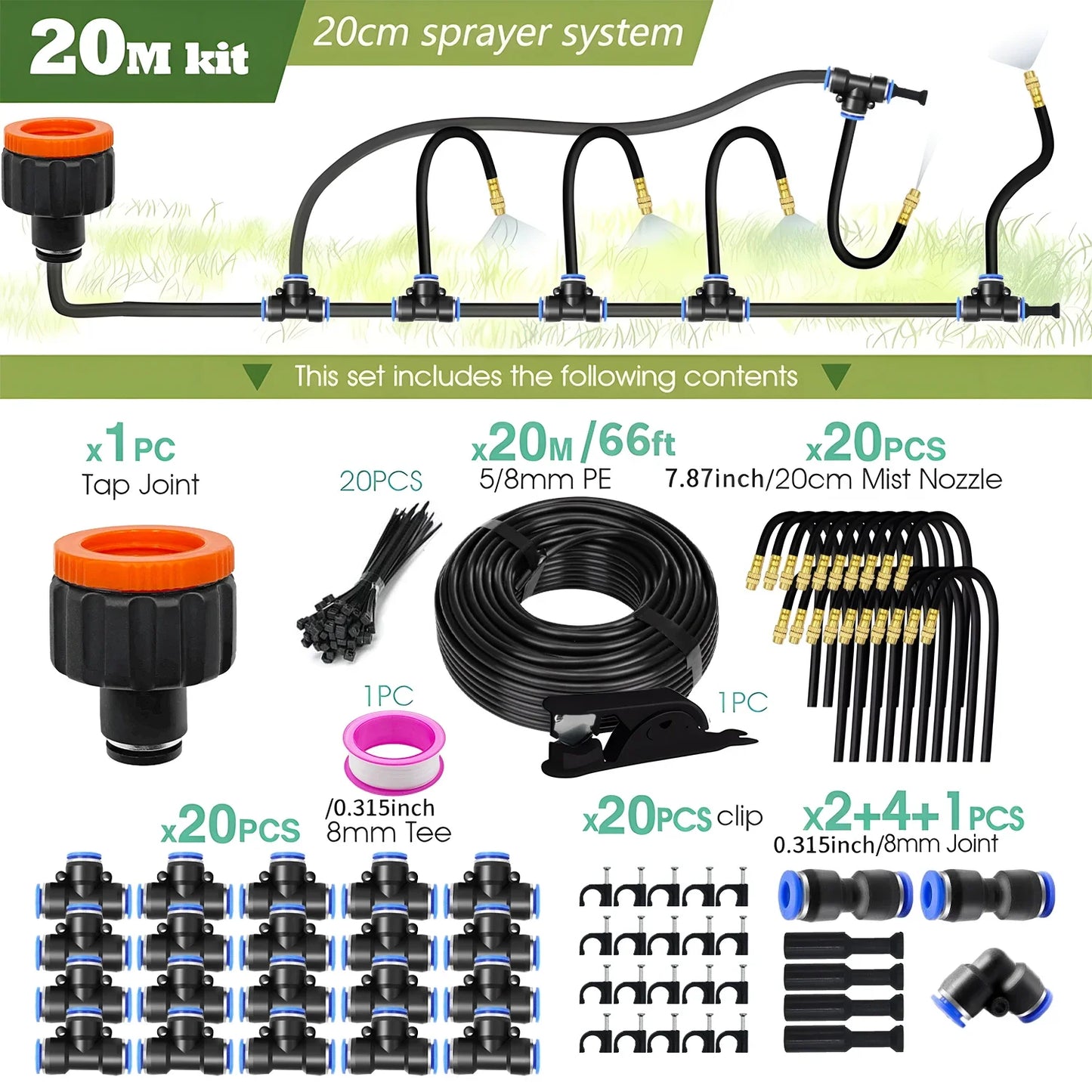 Patio Misting Cooling System for Garden Plant, Fogging Watering Irrigation, DIY, Free Bending, Universal Sprayer Kit, 5M-30M