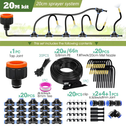 Patio Misting Cooling System for Garden Plant, Fogging Watering Irrigation, DIY, Free Bending, Universal Sprayer Kit, 5M-30M