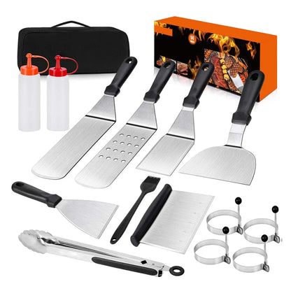 Griddle Accessories Kit, Flat Top Grill Accessories Set Grill Spatula Set with Enlarged Spatulas,Scraper for Outdoor Barbecue