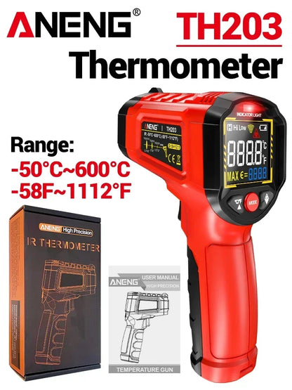 Infrared Thermometer -50~600℃ Digital Temperature Meter Non-contact Pyrometer Tester IR Hygrometer Industrial Tool ANENG TH203