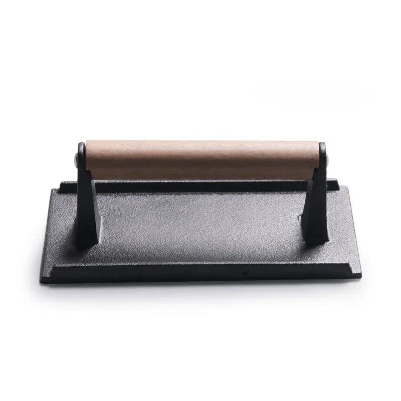 Cast Iron Steak Burger Press Round Rectangular Uncoated Heavy-Duty Meat Press with Handle for Outdoor Grill Food Cooking Tools