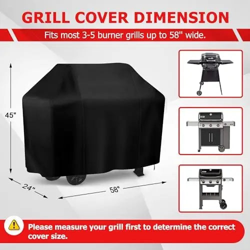 58" BBQ Grill Cover for Weber, Char-Broil, Nexgrill – Waterproof, UV-Resistant, Black