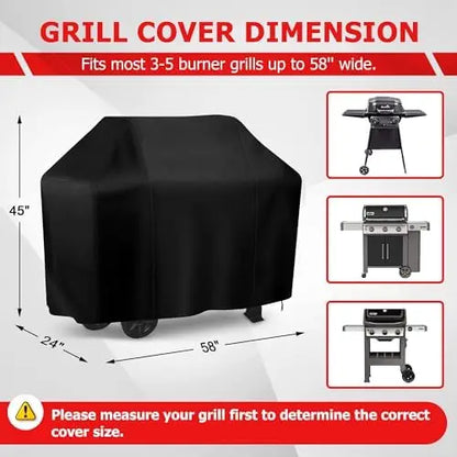 58" BBQ Grill Cover for Weber, Char-Broil, Nexgrill – Waterproof, UV-Resistant, Black