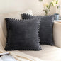 Pack of Boho Decorative Pillow Covers with Pom-poms 16x16 Pillow Covers Corduroy Cushion Case Cute and Soft Square Throw Pillow