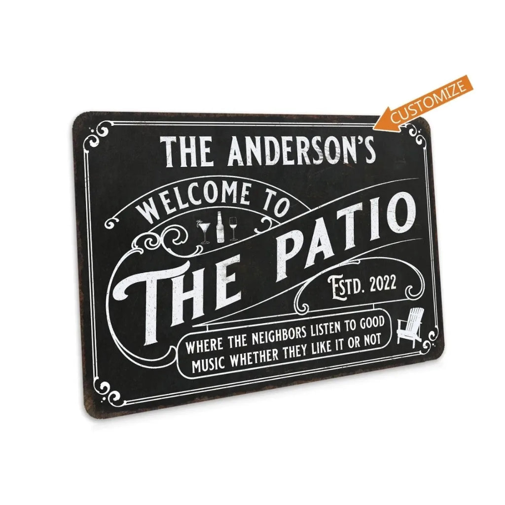 Personalized Welcome to The Patio Sign Backyard BBQ Beer Home Decor Metal Sign Dustproof Waterproof (Only Decoration)