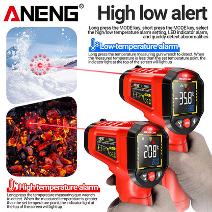 Infrared Thermometer -50~600℃ Digital Temperature Meter Non-contact Pyrometer Tester IR Hygrometer Industrial Tool ANENG TH203