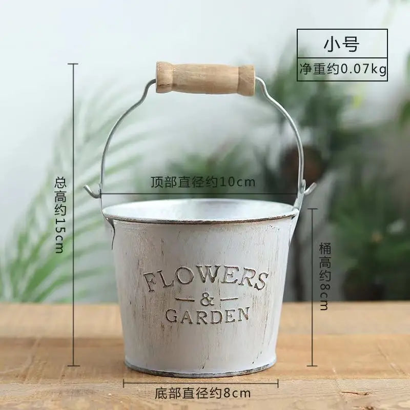 Barrels Garden Decoration Tin Flower Pots Basket Vintage Artificial Pastoral Style Metal Vases Craft for Storage Home Decor