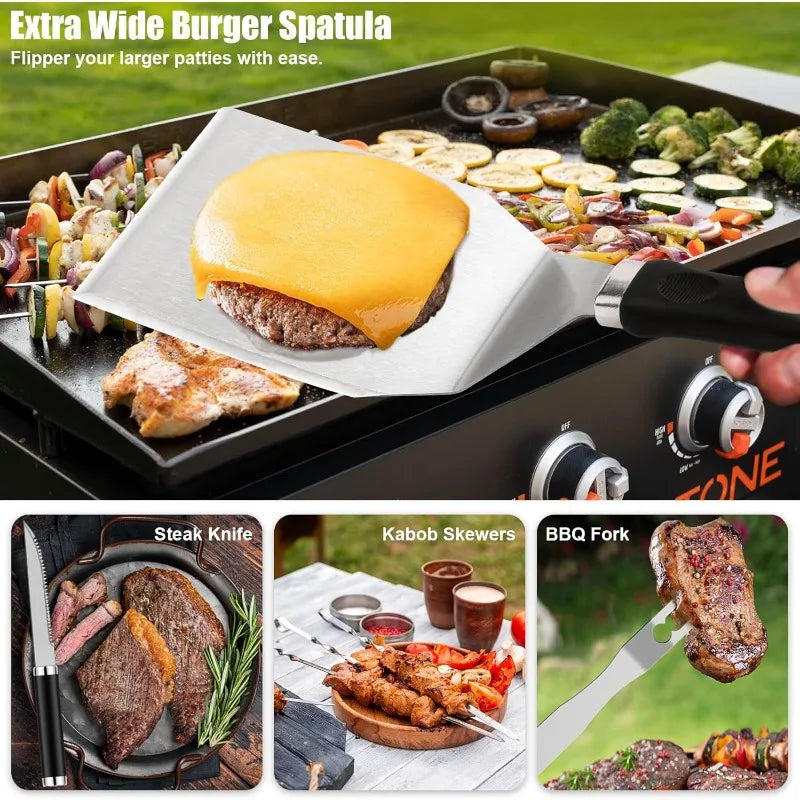 Griddle Accessories Kit, Flat Top Grill Accessories Set Grill Spatula Set with Enlarged Spatulas,Scraper for Outdoor Barbecue