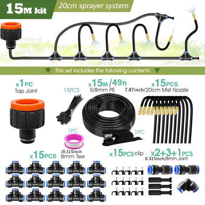 Patio Misting Cooling System for Garden Plant, Fogging Watering Irrigation, DIY, Free Bending, Universal Sprayer Kit, 5M-30M