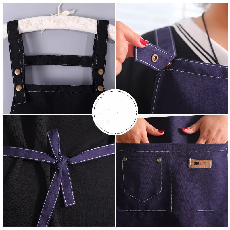 Denim Apron for Men and Women Home Kitchen Apron Sleeveless Apron Shoulder Straps H-shaped Canvas Apron