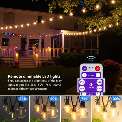 Solar String Lights Outdoor G40 Patio Lights,USB Recharger, 8Light Mode ,Shatterproof Bulbs , Weatherproof Hanging Light
