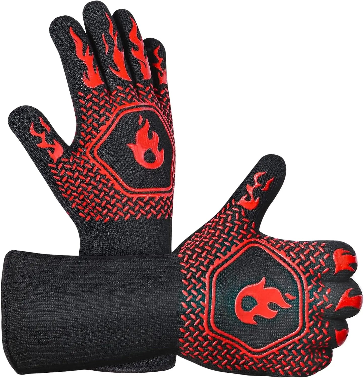 BBQ Grill Gloves High Temp Resistance Fireproof Glove for Grilling Smoking Barbecue - Washable Long Oven Mitts Extreme Hot Proof