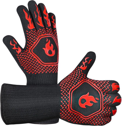 BBQ Grill Gloves High Temp Resistance Fireproof Glove for Grilling Smoking Barbecue - Washable Long Oven Mitts Extreme Hot Proof
