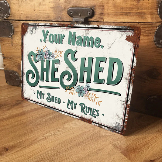 Personalised She Shed Sign Metal Garden Wall Door Vintage Decor Accessory Women's Female Yard Retro Plaque 8x12inches