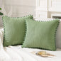 Pack of Boho Decorative Pillow Covers with Pom-poms 16x16 Pillow Covers Corduroy Cushion Case Cute and Soft Square Throw Pillow
