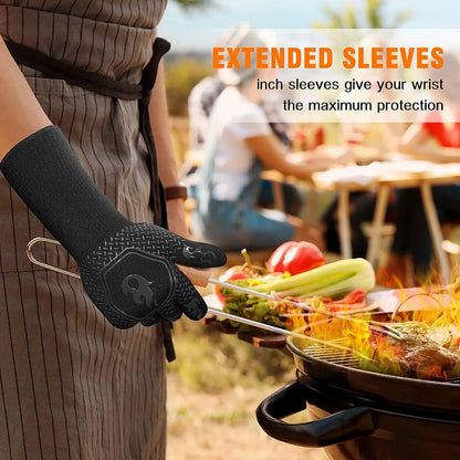 BBQ Grill Gloves High Temp Resistance Fireproof Glove for Grilling Smoking Barbecue - Washable Long Oven Mitts Extreme Hot Proof