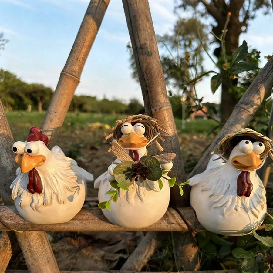 Funny Rooster Yard Decor, Vintage American Country Style Gag Gift Ornament, Outdoor Fence & Lawn Art Decorative Sculpture