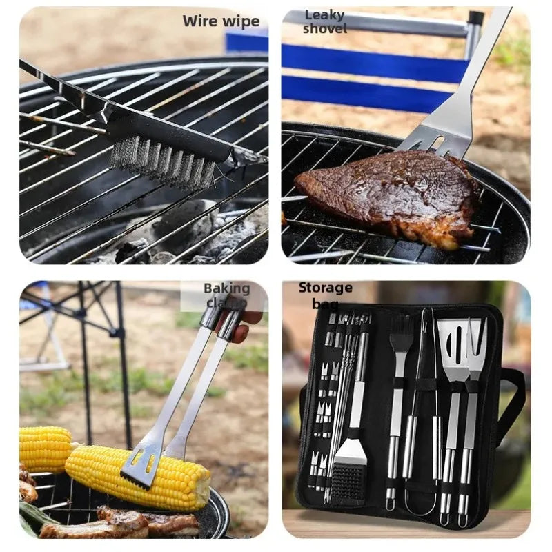 Grill Utensils Set Stainless Barbeque Grill Accessories -Spatula/Tongs/Fork w/Insulated Glove, Grilling Tools for Outdoor Grill