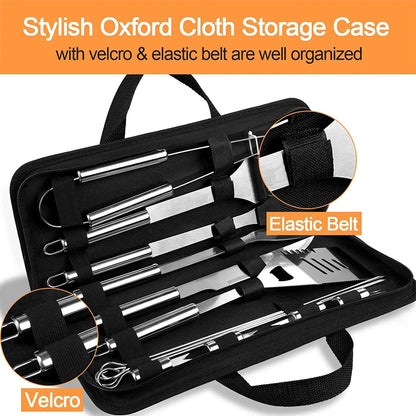 Grill Utensils Set Stainless Barbeque Grill Accessories -Spatula/Tongs/Fork w/Insulated Glove, Grilling Tools for Outdoor Grill