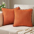 Pack of Boho Decorative Pillow Covers with Pom-poms 16x16 Pillow Covers Corduroy Cushion Case Cute and Soft Square Throw Pillow