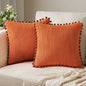 Pack of Boho Decorative Pillow Covers with Pom-poms 16x16 Pillow Covers Corduroy Cushion Case Cute and Soft Square Throw Pillow