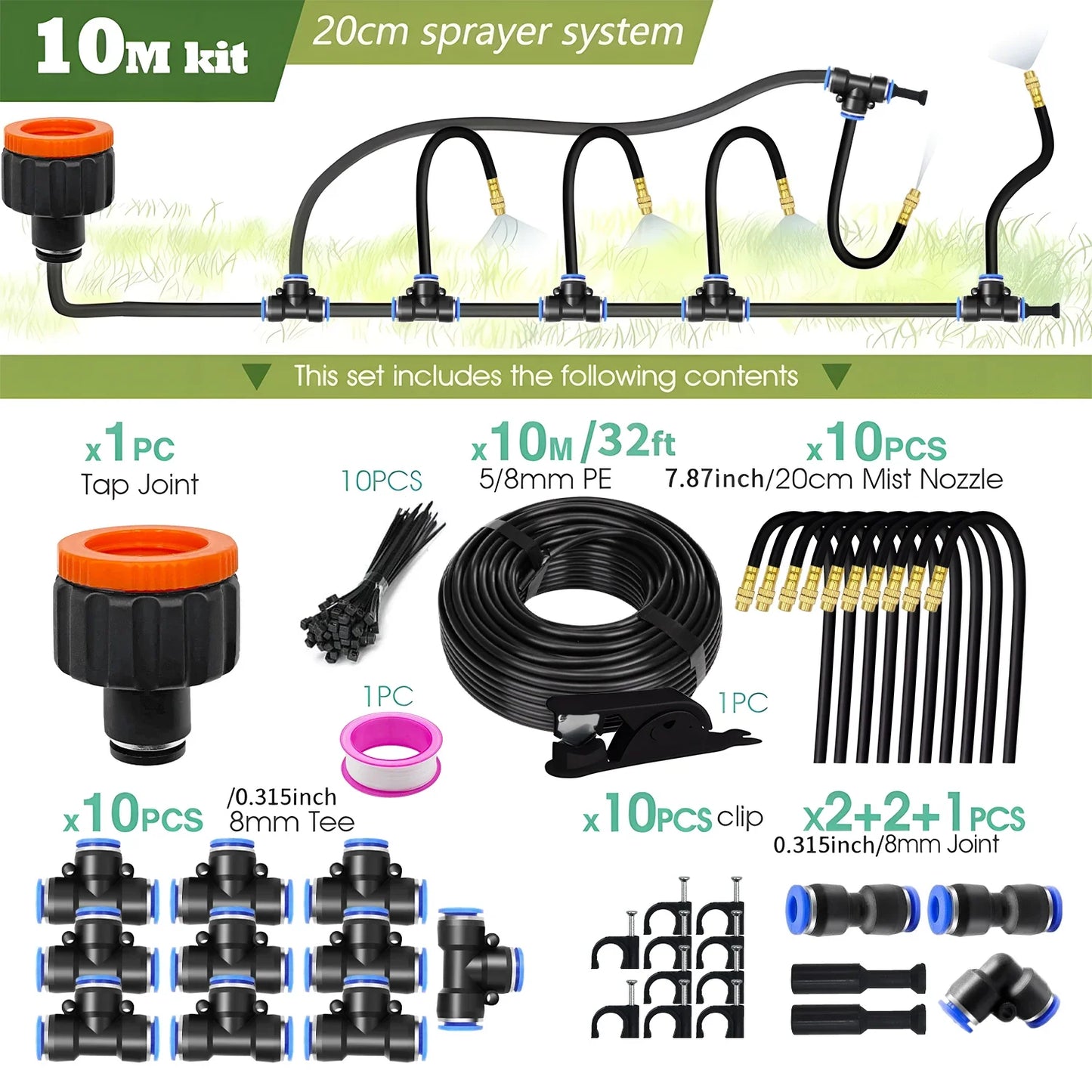 Patio Misting Cooling System for Garden Plant, Fogging Watering Irrigation, DIY, Free Bending, Universal Sprayer Kit, 5M-30M