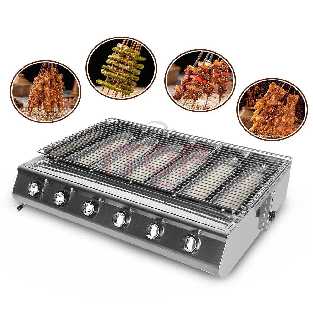 Gas Grill 6 Burner Smokeless Bbq European Outdoor Tabletop Griddle Barbecue Smokeless Gas BBQ Grill