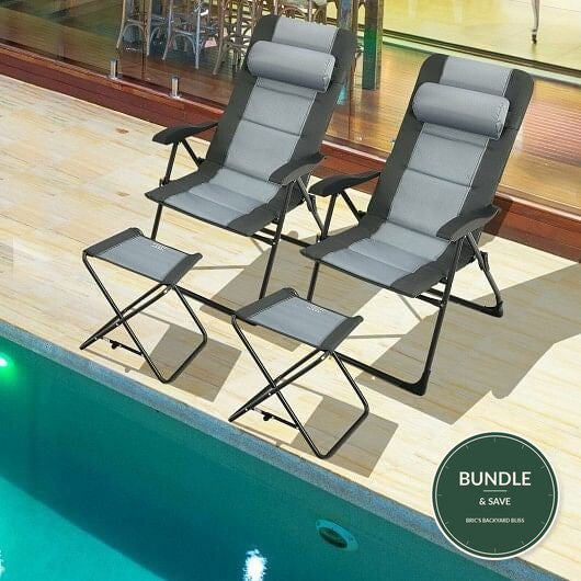 Set of 2 Patiojoy Patio Folding Dining Chair with Ottoman Set Recliner Adjustabl - Bundle & Save badge
