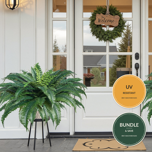 2 Pcs Artificial Boston Ferns Plastic Fern 50 Branches Indoor Outdoor Decor - UV Resistant, Bundle & Save badge