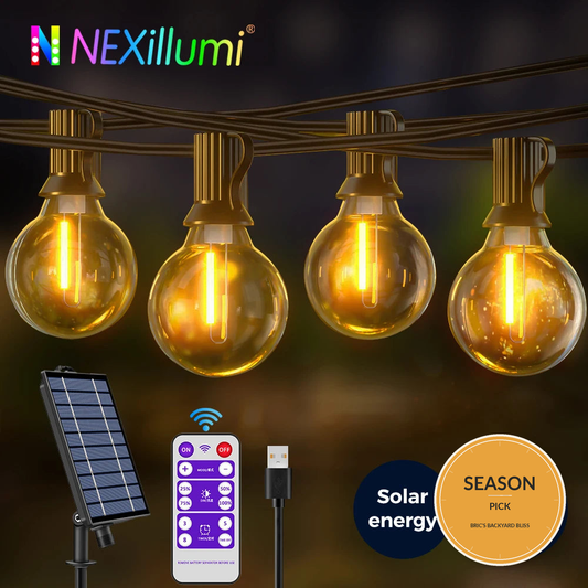 Solar String Lights Outdoor G40 Patio Lights,USB Recharger, 8Light Mode ,Shatter - Seasonal Pick badge